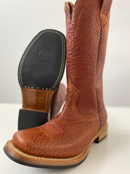 Stivali Western Uomo Silverton Patriot, Vera Pelle Colore Tabacco, Punta Quadrata Larga, Fatti A Mano In Messico